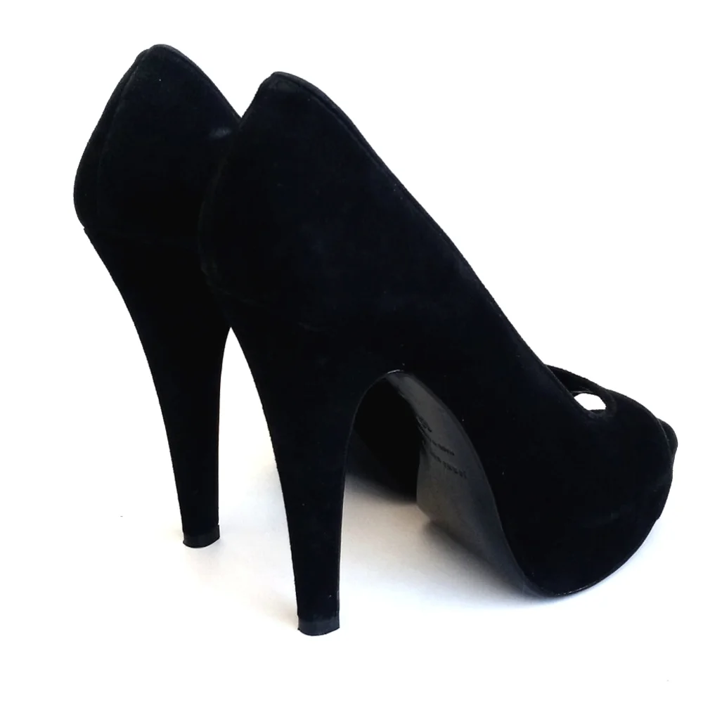 Jenni Kayne Elegant Black Suede Leather Peep-Toe 5